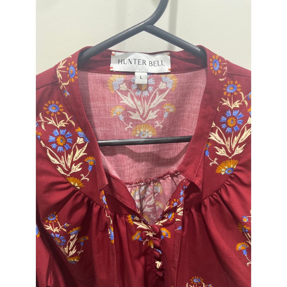 Hunter Bell Rory Top Red Floral Peasant Blouse Sz L - Picture 3 of 7